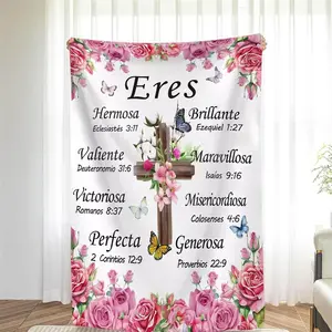 Modern Spanish Floral Print Flannel Throw Blanket - Inspirational Scripture Design, Soft Cozy All-Season Christian Gift for Women, Faith-Based 280GSM Flannel Blanket