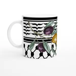 Palestine Olive Branch Mug, Keffiyeh Design Cup, Gaza Support Coffee Mug Drinkware