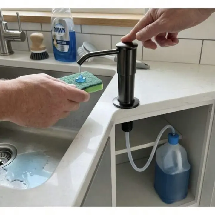 Dish Soap Dispenser for Kitchen Sink (Brushed Nickel), Countertop Sink Soap Dispenser Water Pump with 47” No-Spill Extension Tube Kit Design for Kitchen Bathroom, No More Refills （Sliver）