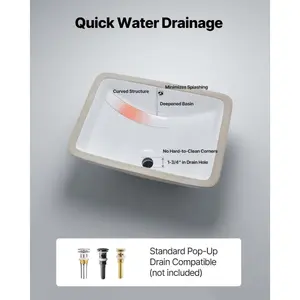 VEVOR Undermount Bathroom Sink, 20.87x 14.76 Inch Rectangular White Ceramic Vessel Sink with Overflow Hole, Under Counter Drop in Modern Lavatory Vanity Bath Wash Bowl Basin, Rectangle Small Space