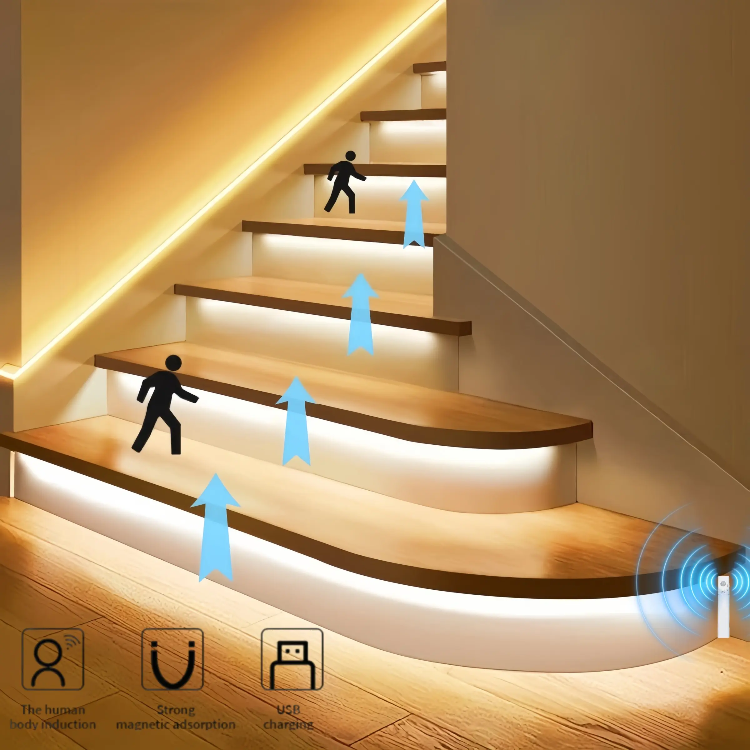USB Motion Sensor Night Light, LED Illuminated Flexible Strip, LED Lights Strips, Induction LED Lights, Ideal for Stairs, Hallway, Balcony, Wedding Decor, Indoor/outdoor Use, Stair Lighting
