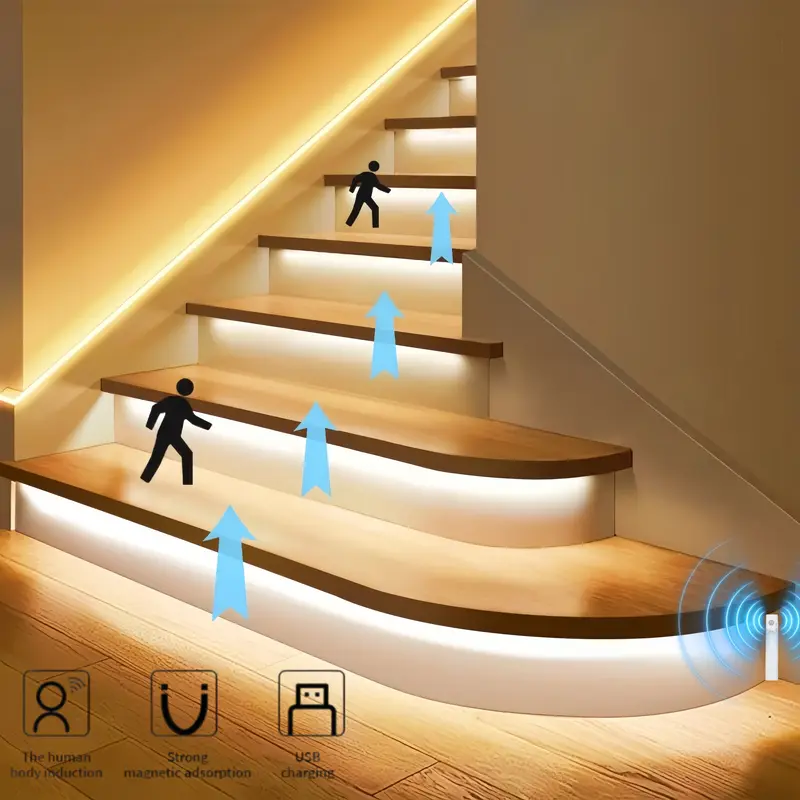 USB Motion Sensor Night Light, LED Illuminated Flexible Strip, LED Lights Strips, Induction LED Lights, Ideal for Stairs, Hallway, Balcony, Wedding Decor, Indoor/outdoor Use, Stair Lighting, LED Lighted