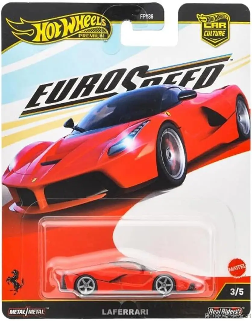 Hot Wheels Car Culture Euro Speed Series Ferrari LaFerrari 1:64 Scale Collectible Die-Cast Model Car with Rubber Real Riders, Miniature Scale Chassis Design for Hobbyists, Collectible Diecast Cars