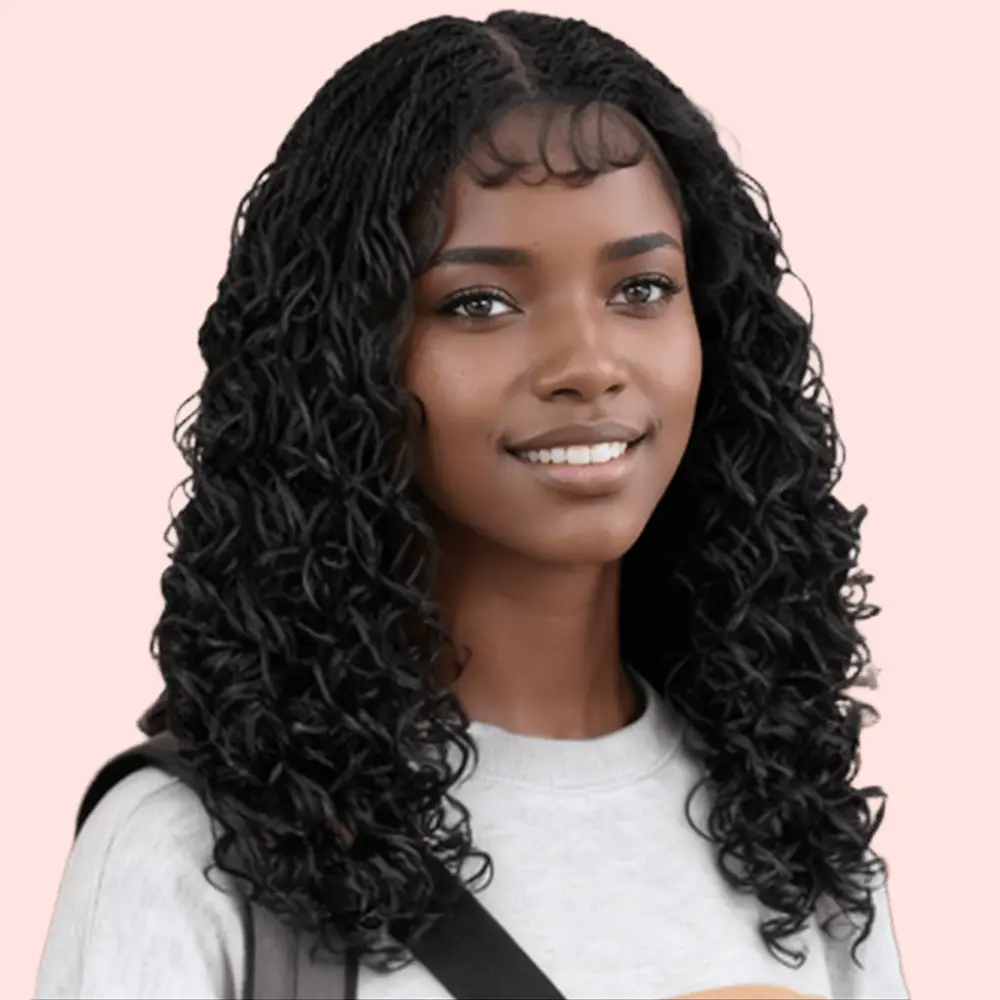 ZIHAN Synthetic Braided Lace Wig for Black Females, Double Swiss Full Lace Micro Twist Wig with Baby Hair, Short Senegal Curly Box Braid, Heat Resistant Synthetic Hair Extensions, Synthetic Braids summerwins,summerwins