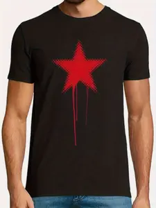 Summer Red Star Grunge Printed T-shirt |   Same Style for Men and Women Pure 220G Crew Neck Regular Fit All-Season Wear