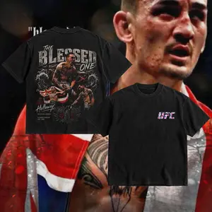 PEACHORA Max Holloway "Blessed" UFC Heavy Cotton Graphic T-shirt For Mens UFC 329 Fan Apparel BMF Tee Direct-to-garment Printing