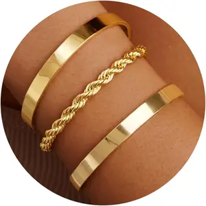 Gold Bangle Bracelets for Women, 14K Gold Plated Bracelet Bangle Cuff Bracelet Set for Women Bracelets Stack Jewelry for Women Trendy