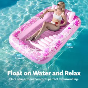 Inflatable Tanning Pool Lounger Float, 70" × 46"Large Pool Floats Adult with Pillow, Inflatable water float lounge,4 in 1 Suntan Tub Raft Floatie,Sunbathing Bed Lounge Blow Up Ball Pit Party Gifts, Hot Pink