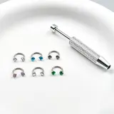 6pcs Value Pack 316L medical-grade titanium steel 18G 1.0mm Horseshoe Nose Hoop Internally Threaded Gems Nose Ring with Free Ball Holder & Guiding Needle