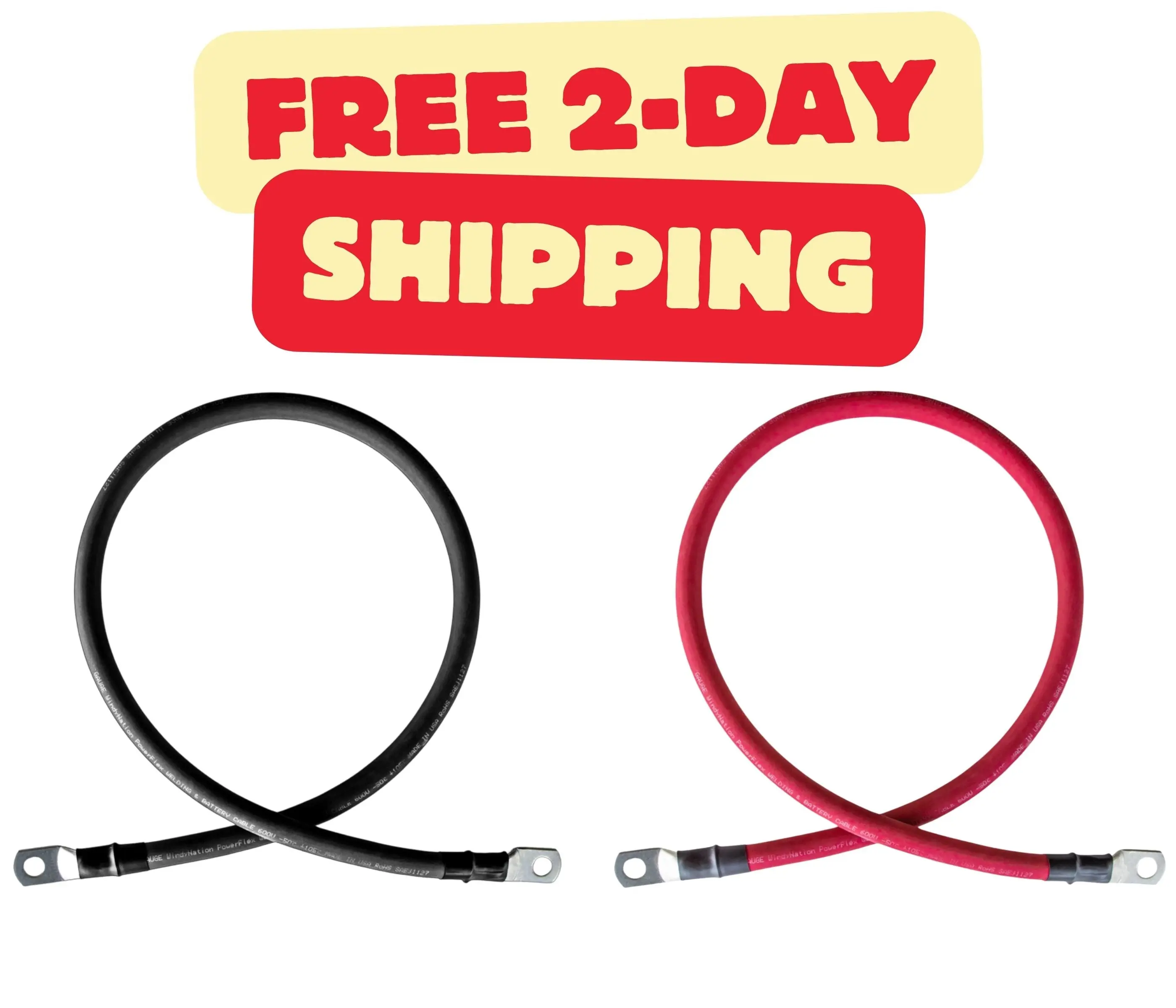 1/0 Gauge (AWG) Black and Red Pure Copper Battery Cable Wire with Lug Connector Ring Terminals