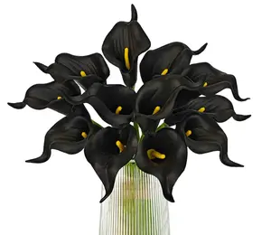 Artificial Calla Lily Black Flowers for Wedding Bouquet Klein Blue Flower 12Pcs Home Decoration Faux Calla Lilies Flower, Black