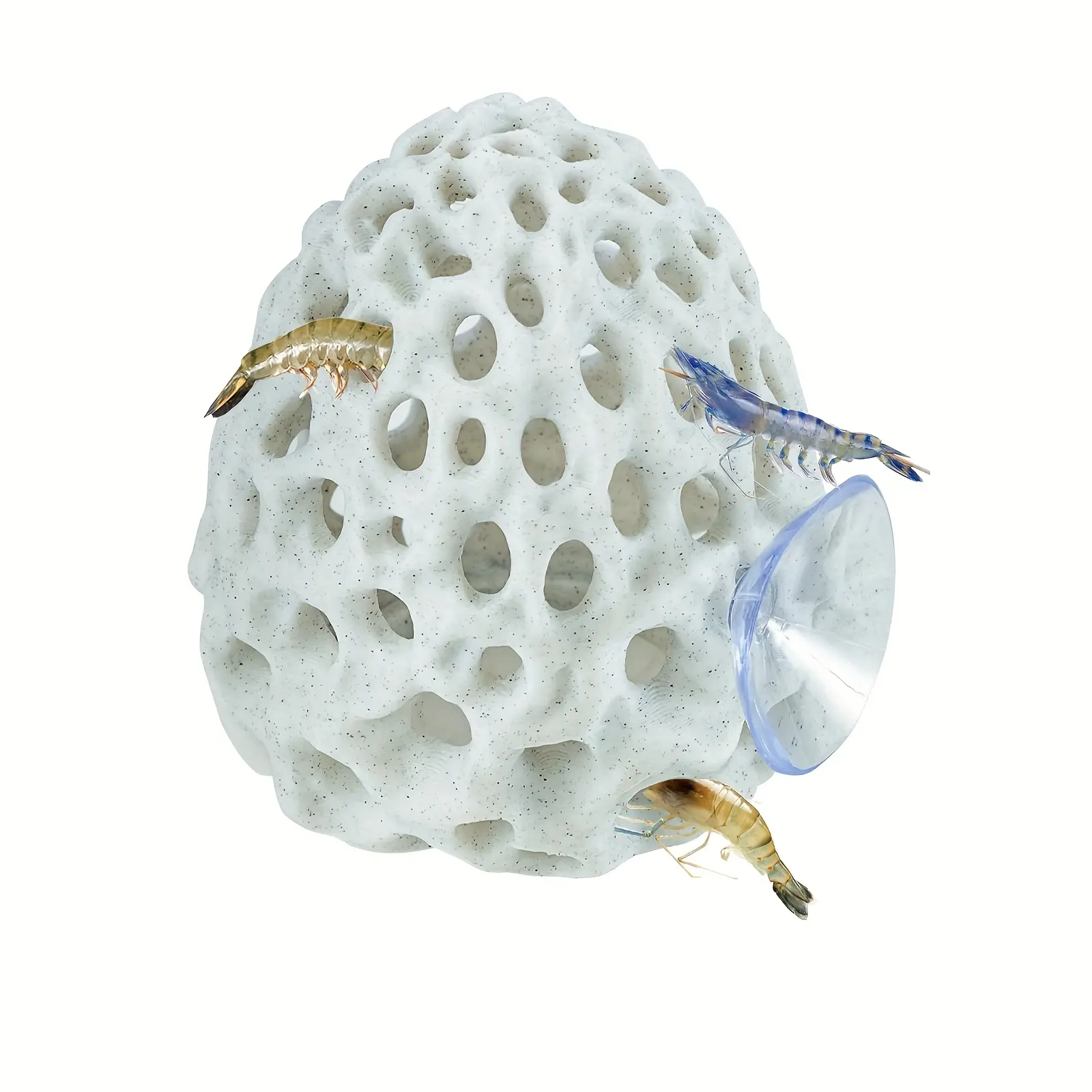 Hanging Suction Cup Shrimp House 3-in-1 Eco Nest, Bionic Porous Coral Stone Breeding Den, Multifunctional Molting Hiding Cave & Aquatic Moss Plant Cultivation Base, Aquarium Tank Ornament Habitat for Baby Shrimp, Small Tropical Fish
