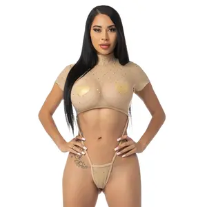 Exclusive Nude Slingshot Romper with Bling