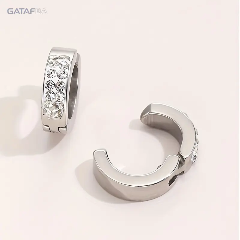 Men's 1-Pair Minimalist Stainless Steel Zircon Ear Clips - Hypoallergenic, Adjustable Fake Piercing Accessories for Daily, Party Wear (Sports & Outdoor Style Complement)