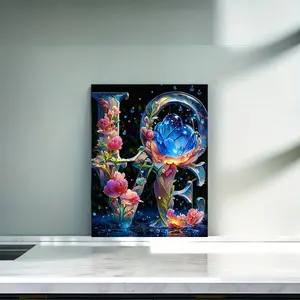 DIY Diamond Art Painting Kit without Frame, Flower & Letter Pattern Diamond Art Painting, DIY Wall Art Decor for Home Living Room Bedroom