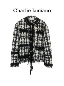 Charlie Luciano jacket vintage tassel couple plaid jacket short top trendy