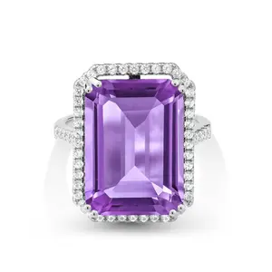 Gem Stone King 10-20 Cttw Gemstone Birthstone Engagement Ring | 925 Sterling Silver | Emerald Cut 18X13MM | Wedding Anniversary Promise Ring For Women | Available In Size 5, 6, 7, 8, 9