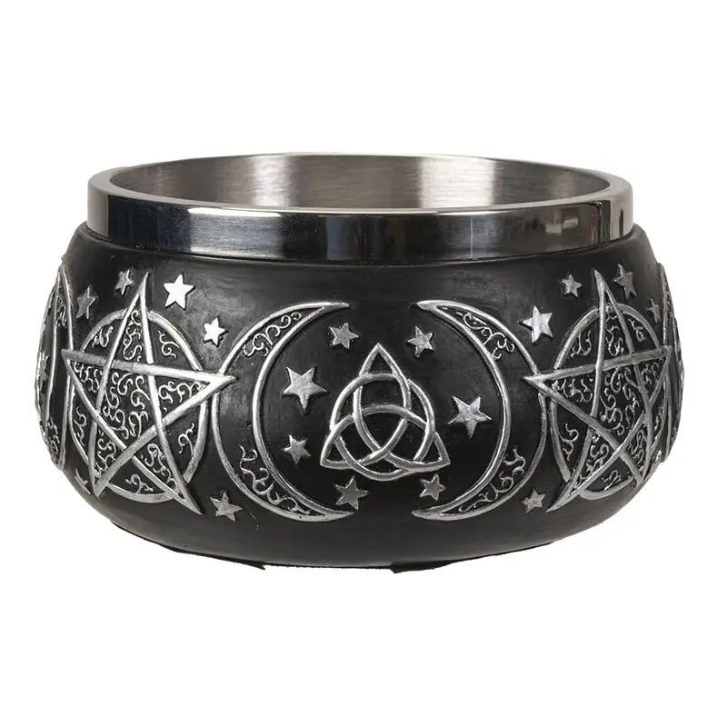 Triple Moon Pentacle Smudge Bowl Stainless Steel Resin Incense & Ritual Bowl