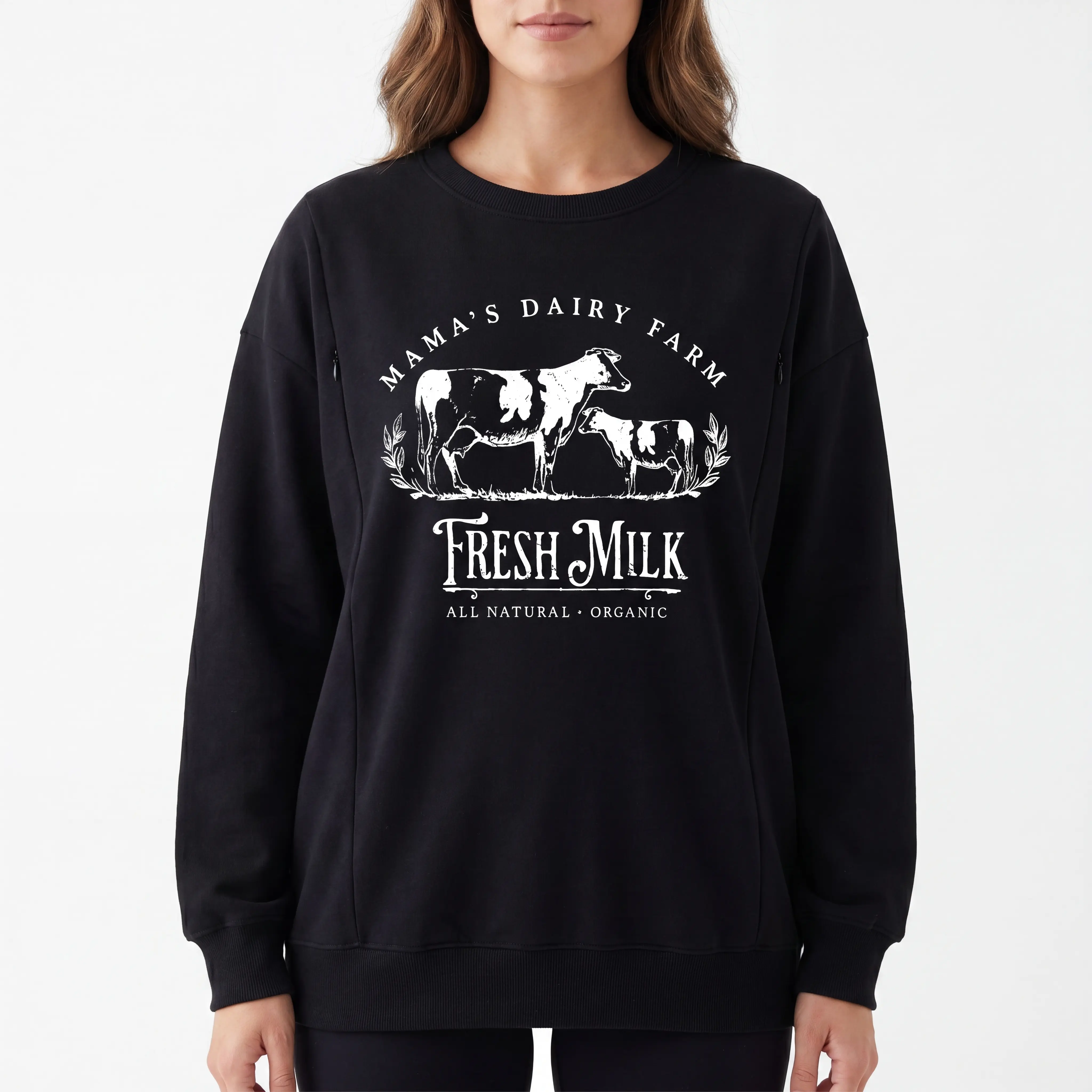 Giftifymama Mama's Dairy Farm Breastfeeding Crewneck Sweatshirt Nursing Shirt Long Sleeves Hoodie Breastfeeding Top Sweatshirt nursing shirt breastfeeding sweatshirt new mom Maternity Clothes Casual Cotton