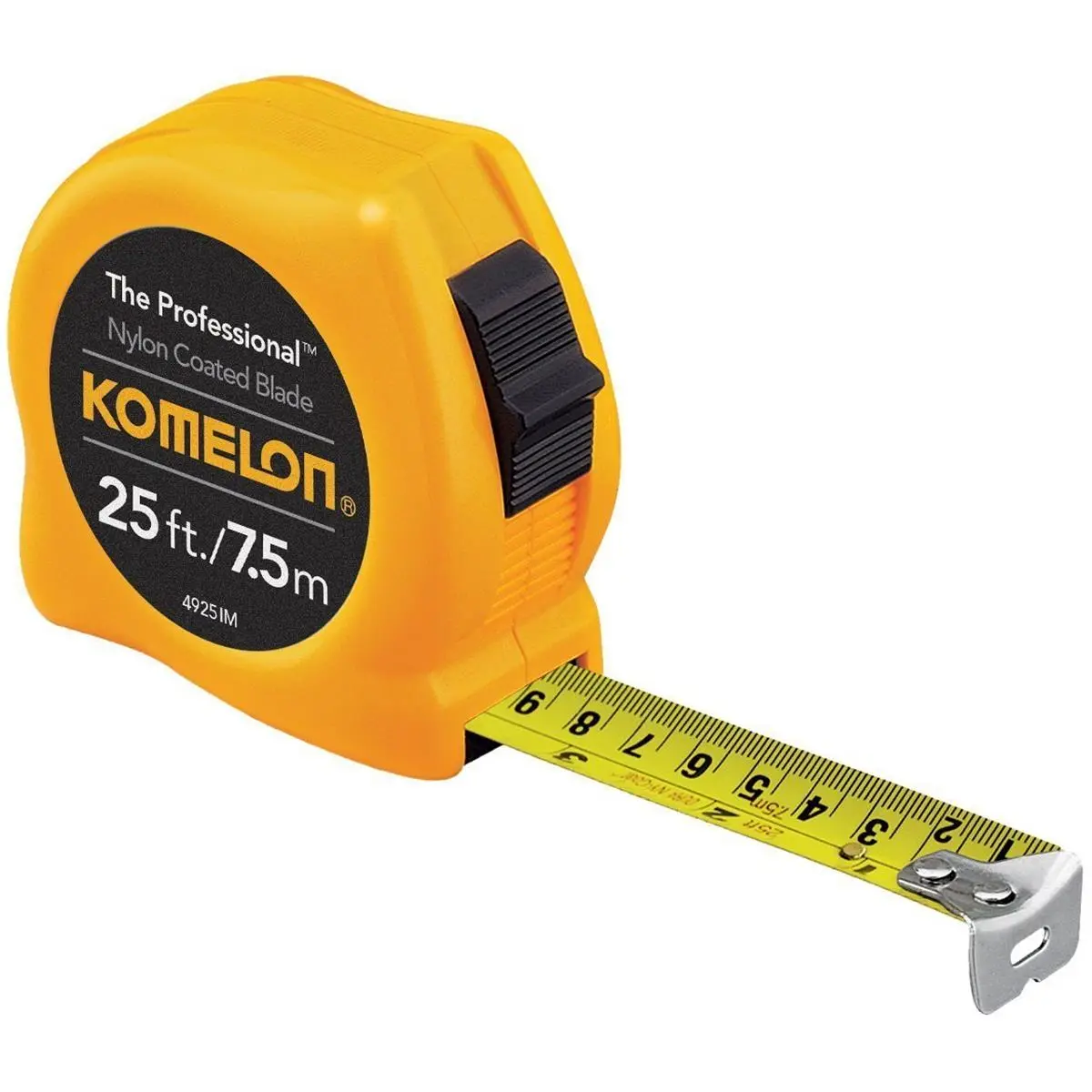 212 MAIN Professional Metric Scale Measuring Tape, 1 in x 25 ft Yellow Nylon Blade, Smooth Operation, Komelon USA 416-4925-IM