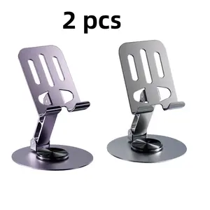 2 PCS Cell Phone Stand, 360° Rotatable Dual Folding Cell Phone Stand for Desk, Fully Adjustable Foldable Desktop Phone Holder Cradle Dock Compatible All Phones