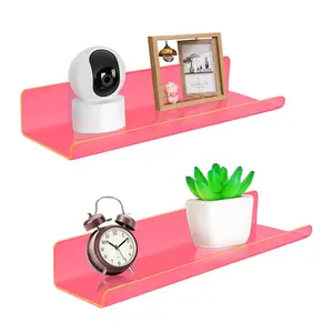 Small Acrylic Shelves Wall Mounted | Set of 2 | 12 Inches | Wall Hanging Plant Display Shelves, Room Decor Floating Wall Shelves for Gaming Room Bedroom, Living Room, Office, Clear