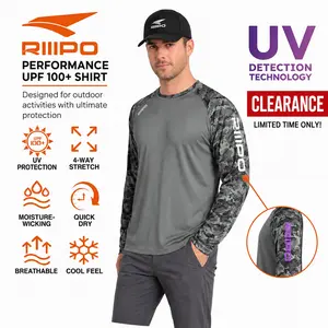 【Clearance】R30 Long Sleeve Crew Neck Sport T-Shirt w/ UV Detection Logo Thumbhole Men UPF 100+ Sun Protection Lightweight Quick Dry Moisture Wicking Breathable Cooling Athletic Activewear for Outdoor Sports Gym Workout Running Hiking Fishing Boating