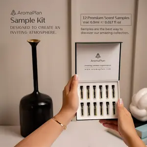 AromaPlan Home Fragrance Sample Kit - 12 Vials with Lavender Scented Oils, Eucalyptus Perfume, Citrus Fruity Fragrance, Floral Scented Oils, Energizing Woody Amber Home Care Supplies