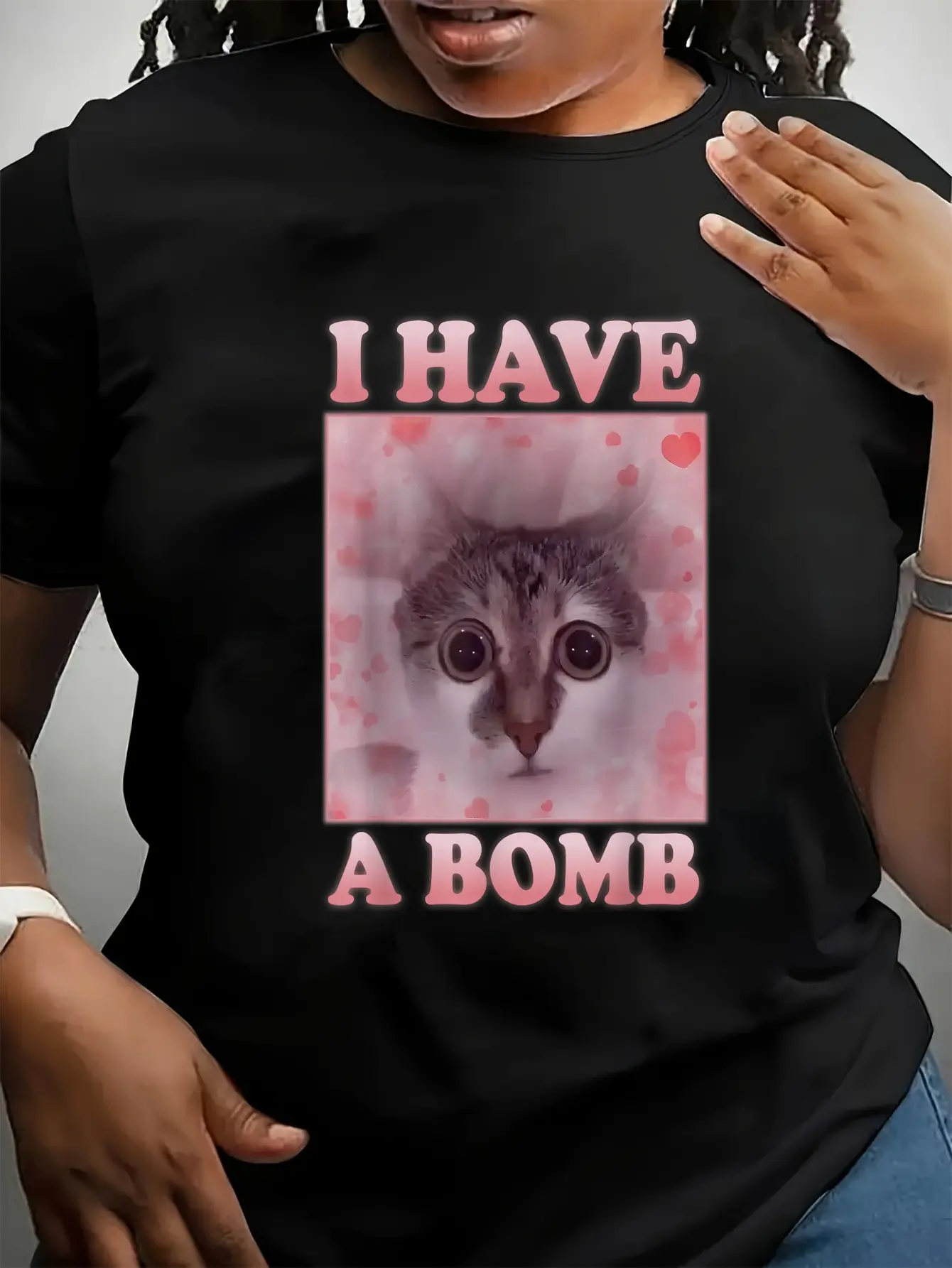 100% Cotton I Have A Bomb Funny Silly Cat Meme Brainrot Weird Dank Meme T-Shirt