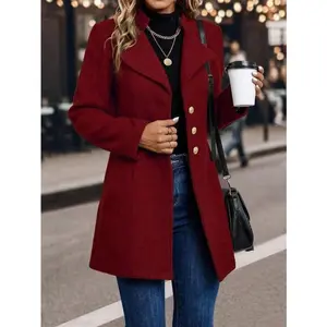 Women'sSlimFitWoolPeacoatSolidColorWoolenCoatWithSingleBreastedButtonFallWinterClothForWomen