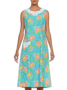 1960S LILLY PULITZER Blue Floral Organic Cotton Printed Dress