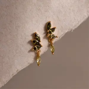 Perry Dotte Marquez earrings, Caitlin minimalism – green floral gem earrings – exquisite crystal pendant earrings – natural jewelry – sister gifts
