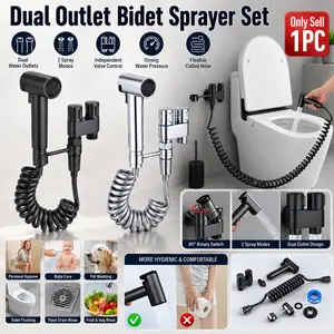 Handheld Toilet Bidet Sprayer Kit, Bathroom Bidet Sprayer, Adjustable 1-in-2-Out Control Valve with High Pressure Sprayer, Strong Jet Force Bidet Sprayer, Two Spray Modes and Flexible Hose for Feminine Wash, Toilet Cleaning, Pet Shower, Home Use