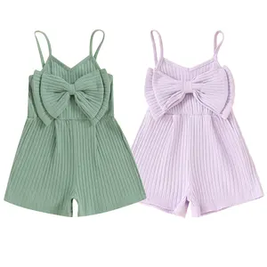 Toddler Girl Romper Shorts Baby Girl Sleeveless Jumpsuit with Cute Bow Summer Clothes Ribbed Knit Halter  Outfit #Springtok