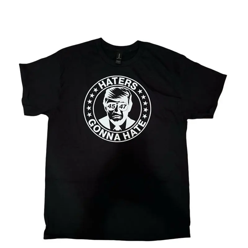 Women's 100% Cotton Round Neck Short-Sleeve T-Shirt - Bold Text Trump 45-47 Haters Gonna Hate Graphic, Classic Fit, Fitted Athletic Everyday Streetwear Casual Top