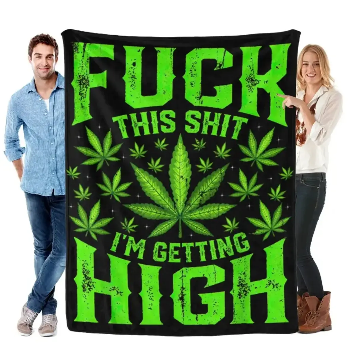 Classic Wrinkle-Resistant Fade-Resistant 420 Marijuana Themed Soft Stoner Throw Blanket with "Fuck This Shit I'm Getting High" Graphic, Bedding, Room Decor, Christmas Thanksgiving Relaxing Home Gifts