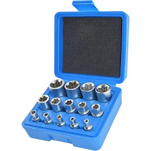 E-Torx Socket Set, 14 count Female E-Torx  Socket Set, 1/4" 3/8" 1/2" Drive, E4 to E24 External Torque E Socket Set, 14 count  Socket Kit