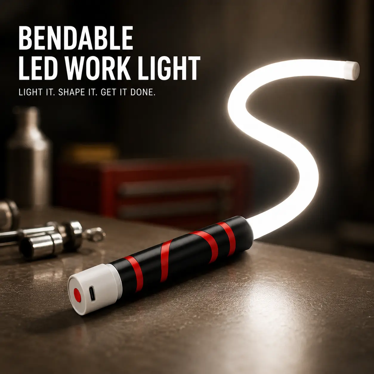 gift for dad,30 Inches Flexible LED Light Stick, Rechargeable Bendable Work Light Featuring 3 Brightness Modes, High Lumen Bright Lighting for Car Repair, Garage Work and Under Hood Vehicle Inspection