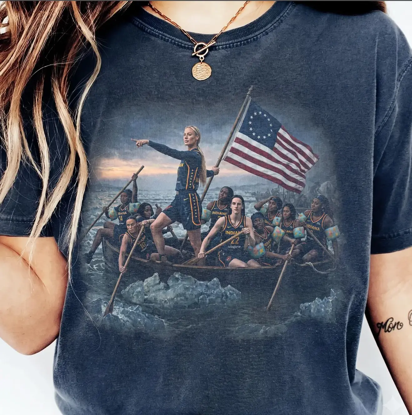 Sophie Cunningham Caitlin Clark Crossing The Delaware Shirt, Women's Basketball Vintage T-Shirt, Indiana Fever Graphic Tee