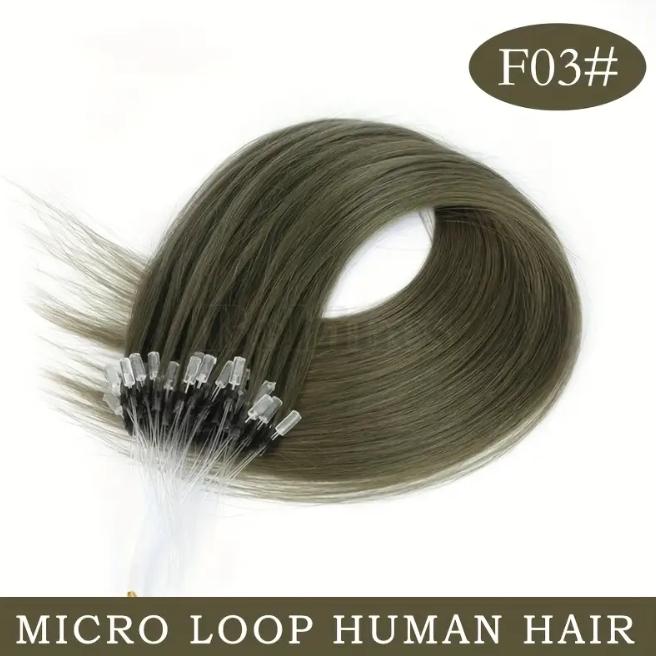 50pcs 30g Micro Loop Human Hair Extensions, Natural Straight, No Glue Easy Install, Vibrant Red Pink Green Blue Purple Gray, 12-28 Inches for Women Daily & Festive Hairstyles