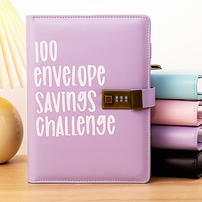 Combination Code Lock 100 Envelopes Money Saving Challenge Binder - Easy & Fun Way to Save $5,050, Modern Style, Non-Customized, No Warranty