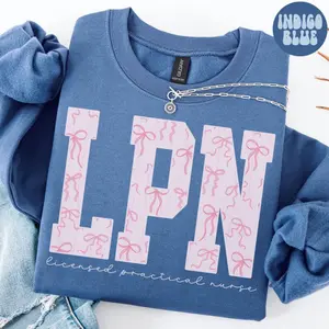 LPN Nurse Sweatshirt, Pink Bows Licensed Practical Nurse Shirt, Medical School Graduation Gift, Nurse Week, Appreciation Crewneck, Jumper
