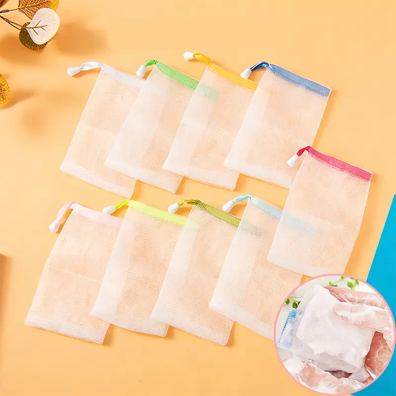 10Pcs Eco-Friendly Exfoliating Soap Mesh Pouches with Drawstring - Body Scrubber Soap Saver Accessories, Natural Sponge, Rich Foam, Gentle Cleansing, Hanging Multi-Pack Shower Bath Tool for Face & Body