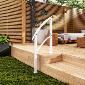 Adjustable 1-3 Step Metal Handrails for Outdoor Steps Porch Deck Stair Railing with Installation Kit for Concrete Steps White Powder-Coated Steel Frame Non-Slip Easy Installation