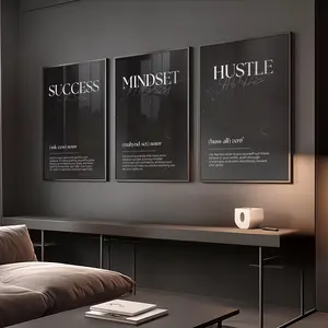 Set of 3 Motivational Wall Definition Art Prints Poster Unframe for Men – Masculine Gym Decor, Office Prints,Black Poster Prints,Inspirational Wall Art
