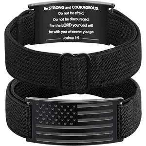 Patriotic American Flag Bracelet for Men - Military Adjustable Black Elastic Strap with Bible Verse - Veteran Gifts, Birthday Gift for Boys