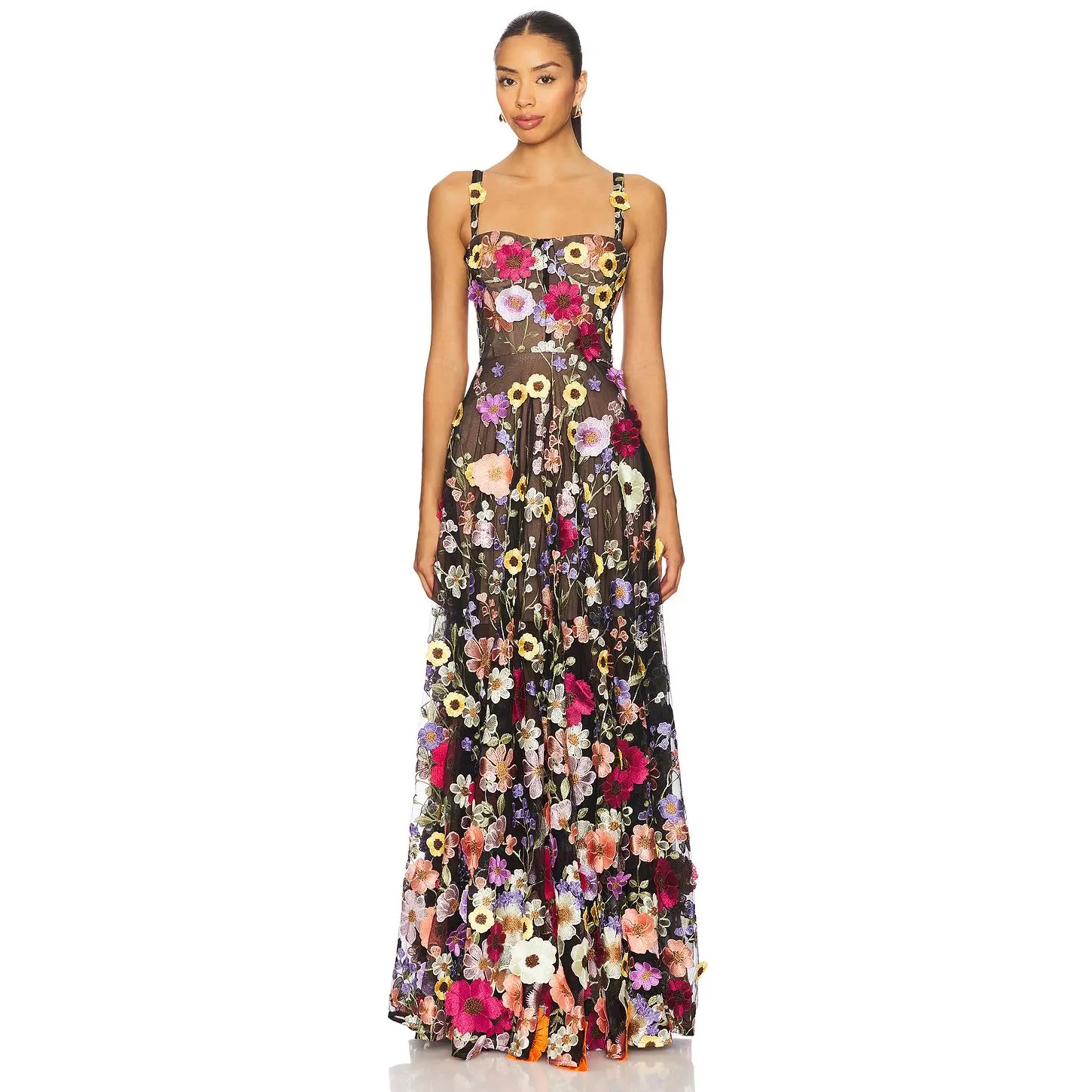 Bronx Banco Jasmine Floral Maxi Dress in Black Multi