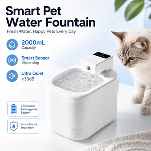 Cordless Cat Water Fountain, 2000ml Smart Pet Water Fountain with 2500mAh Rechargeable Battery, Motion Sensor Automatic Water Dispenser, Ultra Quiet <30dB for Cats & Small Dogs