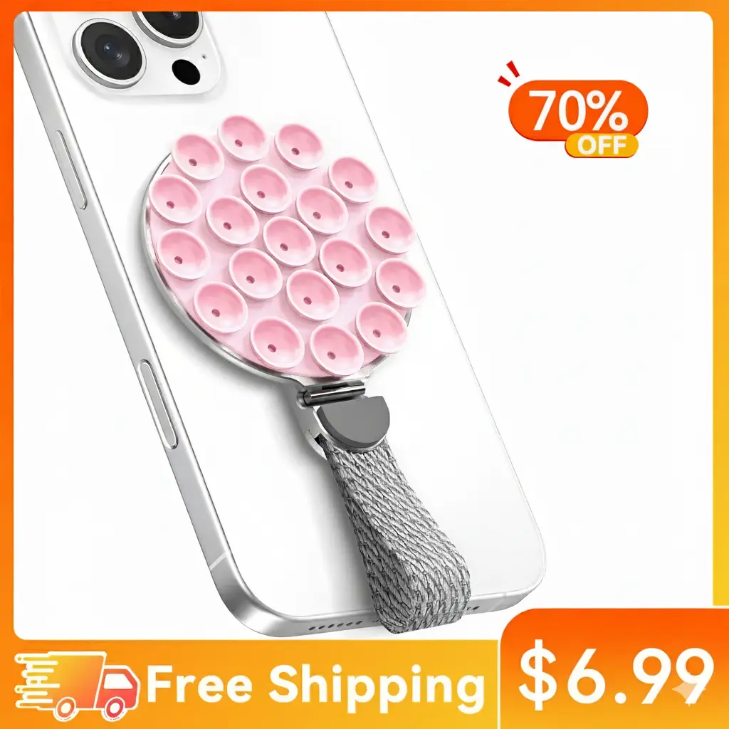 MagSuction Magnetic Force Phone Holder - MagSafe Silicone Accessory with Adjustable Kickstand, Finger Loop, Dashboard Mounting Clip & Lanyard for iPhone 16/15/14/13/12 Series Smartphones, Phone Accessories