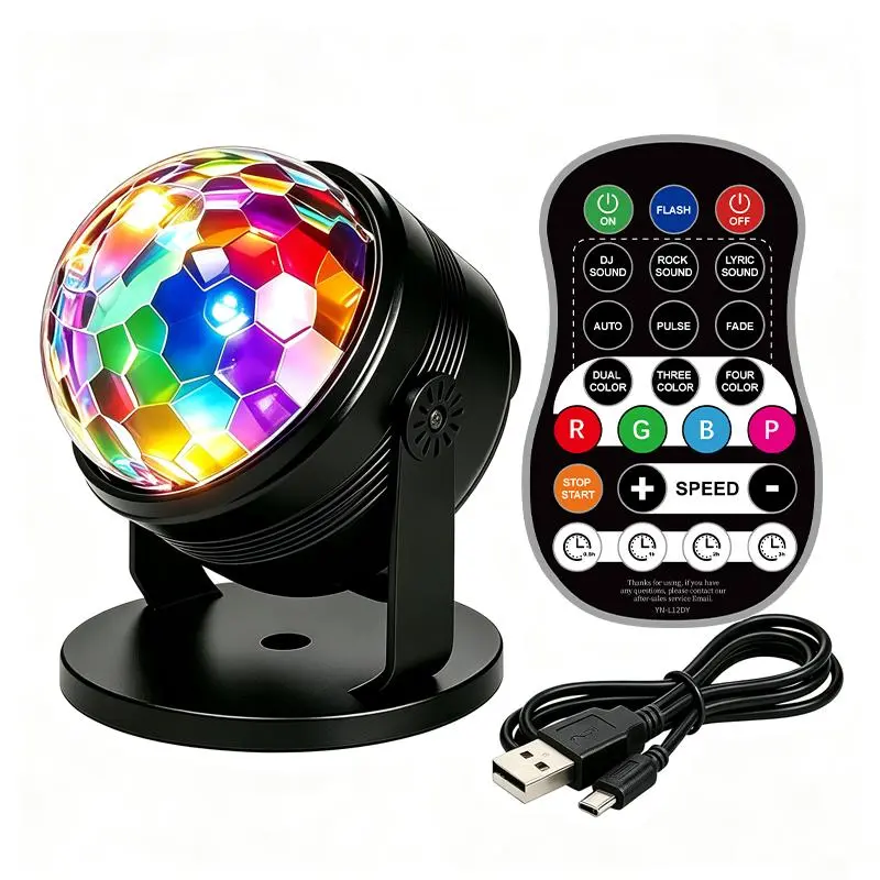 GOLDACE Disco Ball Strobe Lamp - 7-Mode RGB LED Lights with Remote Control, 15 Vibrant Colors, Ambient Lighting for Indoor Use, Boosts Party Mood & Entertainment Value (Bar, Home Dance Parties)